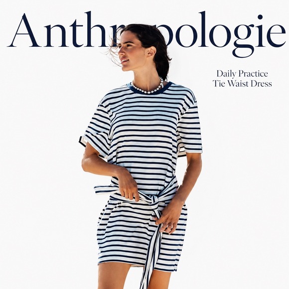Daily Practice by Anthropologie Dresses & Skirts - Anthropologie Navy Striped Daily Practice Tie Waist Dress Large